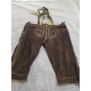 Vintage German Lederhosen Brown Suede Leather Embroidered Bavarian Oktoberfest